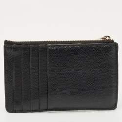 Pre Owned Furla Black Leather Zip Card Holder