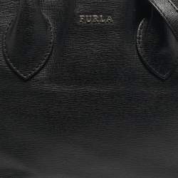 Pre Owned Furla Black Leather Middle Zip Tote