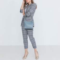 Pre Owned Furla Blue Leather Mini Nuvola Bucket Bag