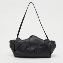 Pre Owned Furla Black Leather Knot Bow Flap Shoulder Bag