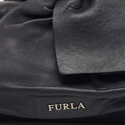 Pre Owned Furla Black Leather Knot Bow Flap Shoulder Bag