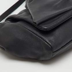 Pre Owned Furla Black Leather Knot Bow Flap Shoulder Bag