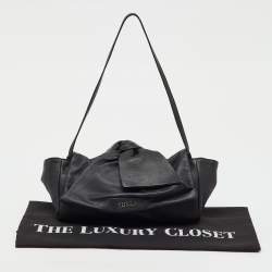 Pre Owned Furla Black Leather Knot Bow Flap Shoulder Bag