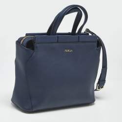 Pre Owned Furla Navy Blue Leather Small Talia Satchel