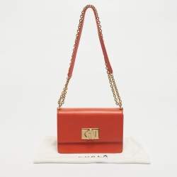 Pre Owned Furla Orange Leather Mini 1927 Crossbody Bag