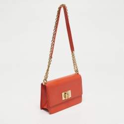 Pre Owned Furla Orange Leather Mini 1927 Crossbody Bag