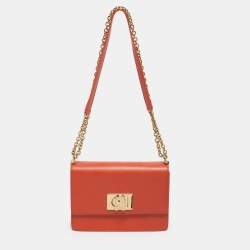 Pre Owned Furla Orange Leather Mini 1927 Crossbody Bag