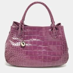 Pre Owned Furla Purple Croc Embossed Leather Giselle Tote
