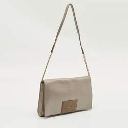 Pre Owned Furla Grey Leather Logo Flap Shoulder Bag