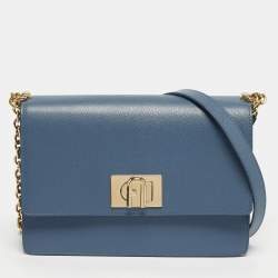 Pre Owned Furla Light Blue Leather 1927 Flap Shoulder Bag