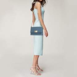 Pre Owned Furla Light Blue Leather 1927 Flap Shoulder Bag