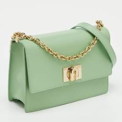 Pre Owned Furla Light Green Leather Small 1927 Crossbody Bag