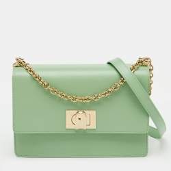 Pre Owned Furla Light Green Leather Small 1927 Crossbody Bag