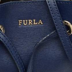 Pre Owned Furla Navy Blue Leather Mini Stacy Drawstring Bucket Bag