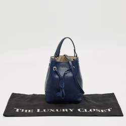 Pre Owned Furla Navy Blue Leather Mini Stacy Drawstring Bucket Bag