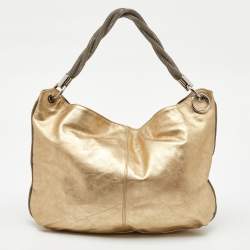 Pre Owned Furla Gold Leather Rope Chain Handle Hobo