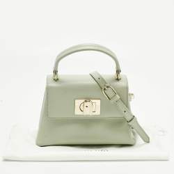 Pre Owned Furla Light Green Leather Mini 1927 Top Handle Bag