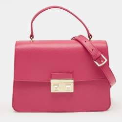 Pre Owned Furla Fuchsia Leather Bella Top Handle Bag