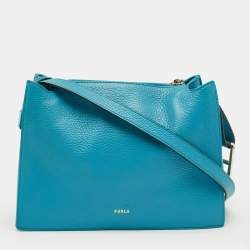 Pre Owned Furla Turquiose Leather Small Nuvola Crossbody Bag