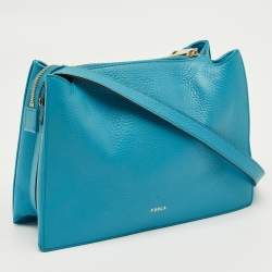 Pre Owned Furla Turquiose Leather Small Nuvola Crossbody Bag