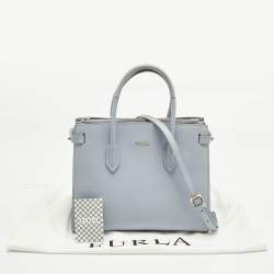 Pre Owned Furla Light Blue Leather Small Pin Tote