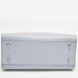 Pre Owned Furla Light Blue Leather Small Pin Tote