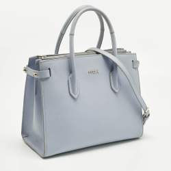 Pre Owned Furla Light Blue Leather Small Pin Tote
