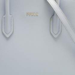Pre Owned Furla Light Blue Leather Small Pin Tote