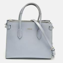 Pre Owned Furla Light Blue Leather Small Pin Tote