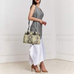 Pre Owned Furla Cream/Black Python Embossed Leather Lucky Tote