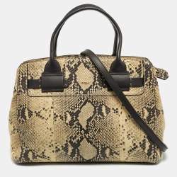 Pre Owned Furla Cream/Black Python Embossed Leather Lucky Tote