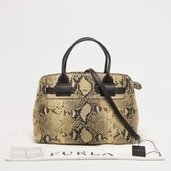 Pre Owned Furla Cream/Black Python Embossed Leather Lucky Tote