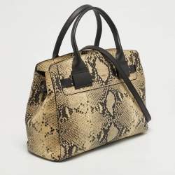 Pre Owned Furla Cream/Black Python Embossed Leather Lucky Tote