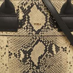 Pre Owned Furla Cream/Black Python Embossed Leather Lucky Tote