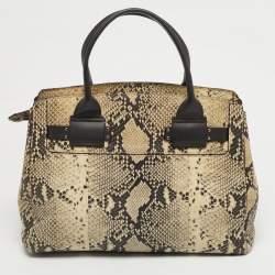 Pre Owned Furla Cream/Black Python Embossed Leather Lucky Tote