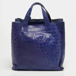 مملوكة مسبقًا Furla Divide It Purple Croc Embossed Leather Tote