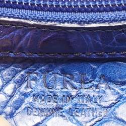 مملوكة مسبقًا Furla Divide It Purple Croc Embossed Leather Tote