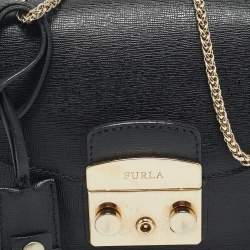 Pre Owned Furla Metropolis Mini Black Leather Crossbody Bag