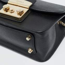 Pre Owned Furla Metropolis Mini Black Leather Crossbody Bag