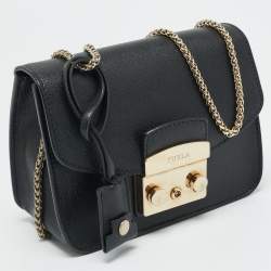 Pre Owned Furla Metropolis Mini Black Leather Crossbody Bag