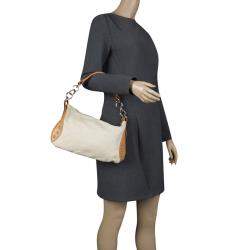 Pre Owned Furla Beige and Tan Canvas and Leather Shoulder Bag