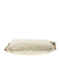 Pre Owned Furla Beige and Tan Canvas and Leather Shoulder Bag