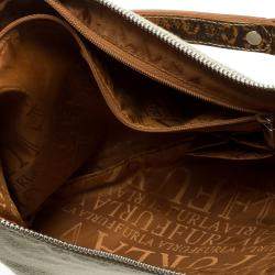 Pre Owned Furla Beige and Tan Canvas and Leather Shoulder Bag