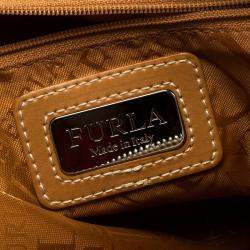 Pre Owned Furla Beige and Tan Canvas and Leather Shoulder Bag