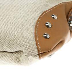 Pre Owned Furla Beige and Tan Canvas and Leather Shoulder Bag