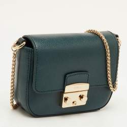 Pre Owned Furla Metropolis Teal Green Leather Mini Chain Crossbody Bag