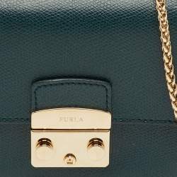 Pre Owned Furla Metropolis Teal Green Leather Mini Chain Crossbody Bag