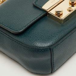 Pre Owned Furla Metropolis Teal Green Leather Mini Chain Crossbody Bag