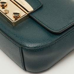 Pre Owned Furla Metropolis Teal Green Leather Mini Chain Crossbody Bag