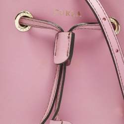 Pre Owned Furla Stacy Drawstring Mini Pink Leather Bucket Bag